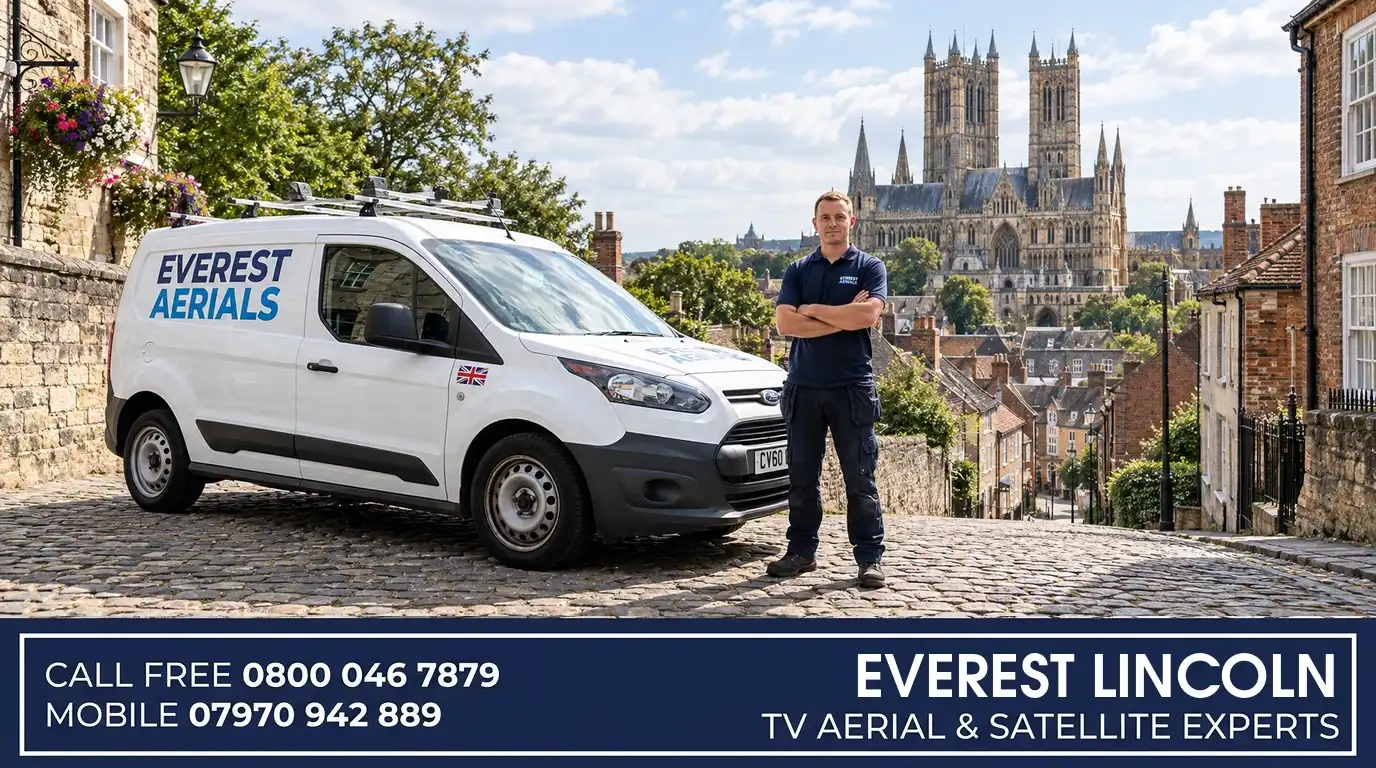 Everest Aerials van and engineer in Lincoln - TV aerial and satellite experts