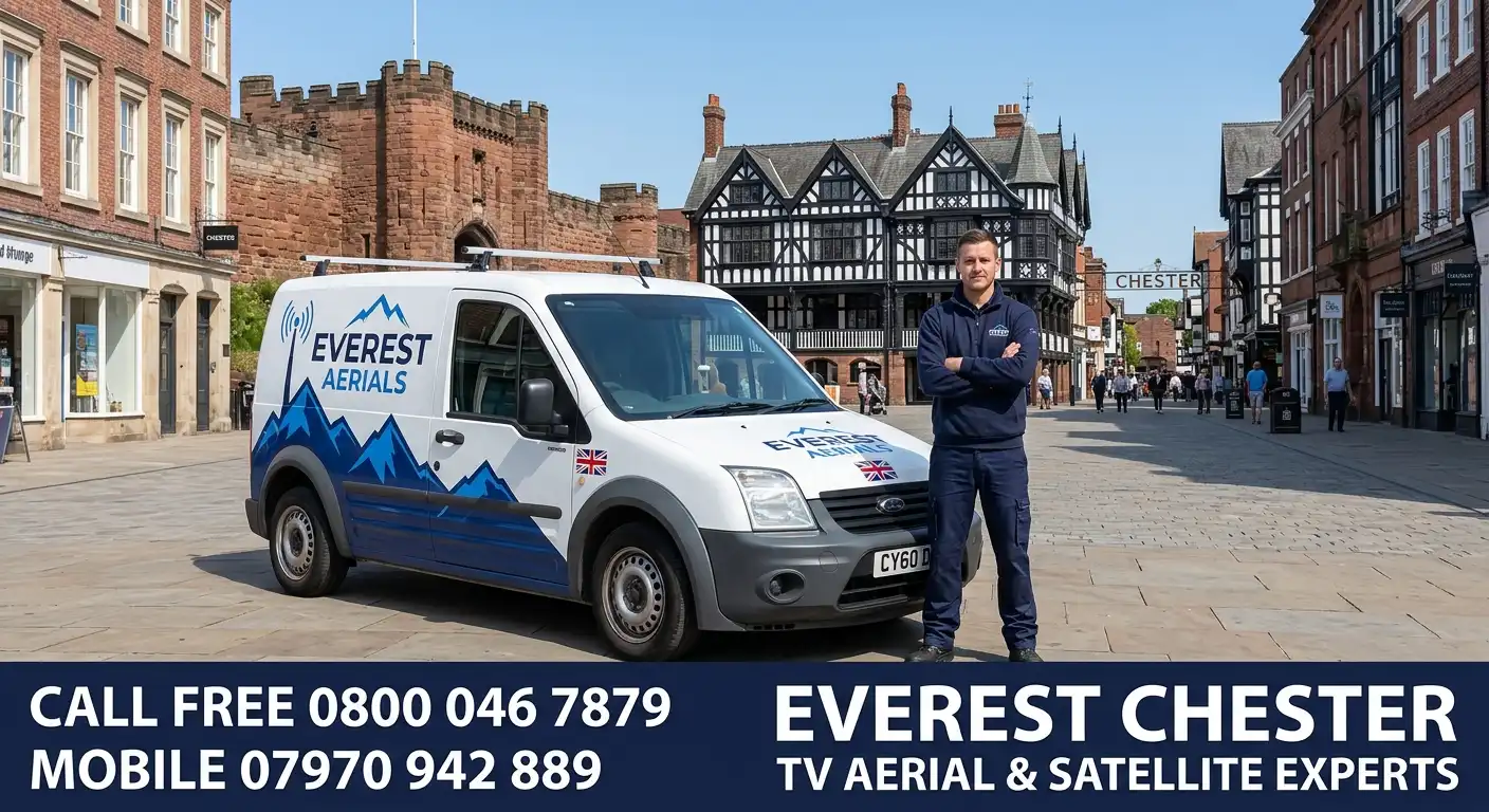 Everest Aerials van and engineer in Chester - TV aerial and satellite experts