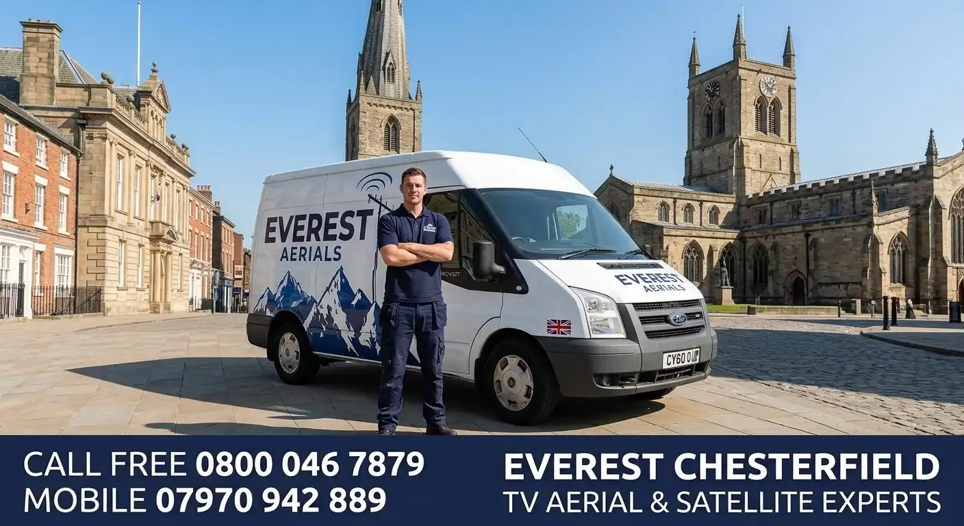 Everest Aerials van and engineer in Chesterfield - TV aerial and satellite experts