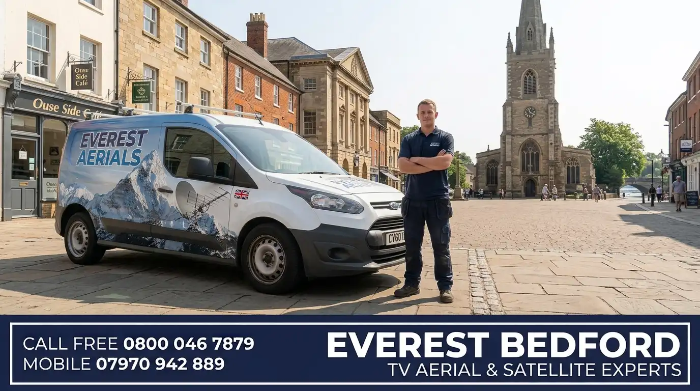 Everest Aerials van and engineer in Bedford - TV aerial and satellite experts