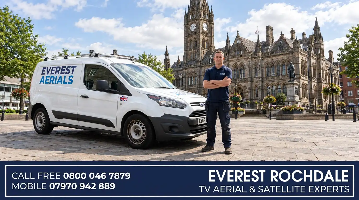 Everest Aerials van and engineer in Rochdale - TV aerial and satellite experts