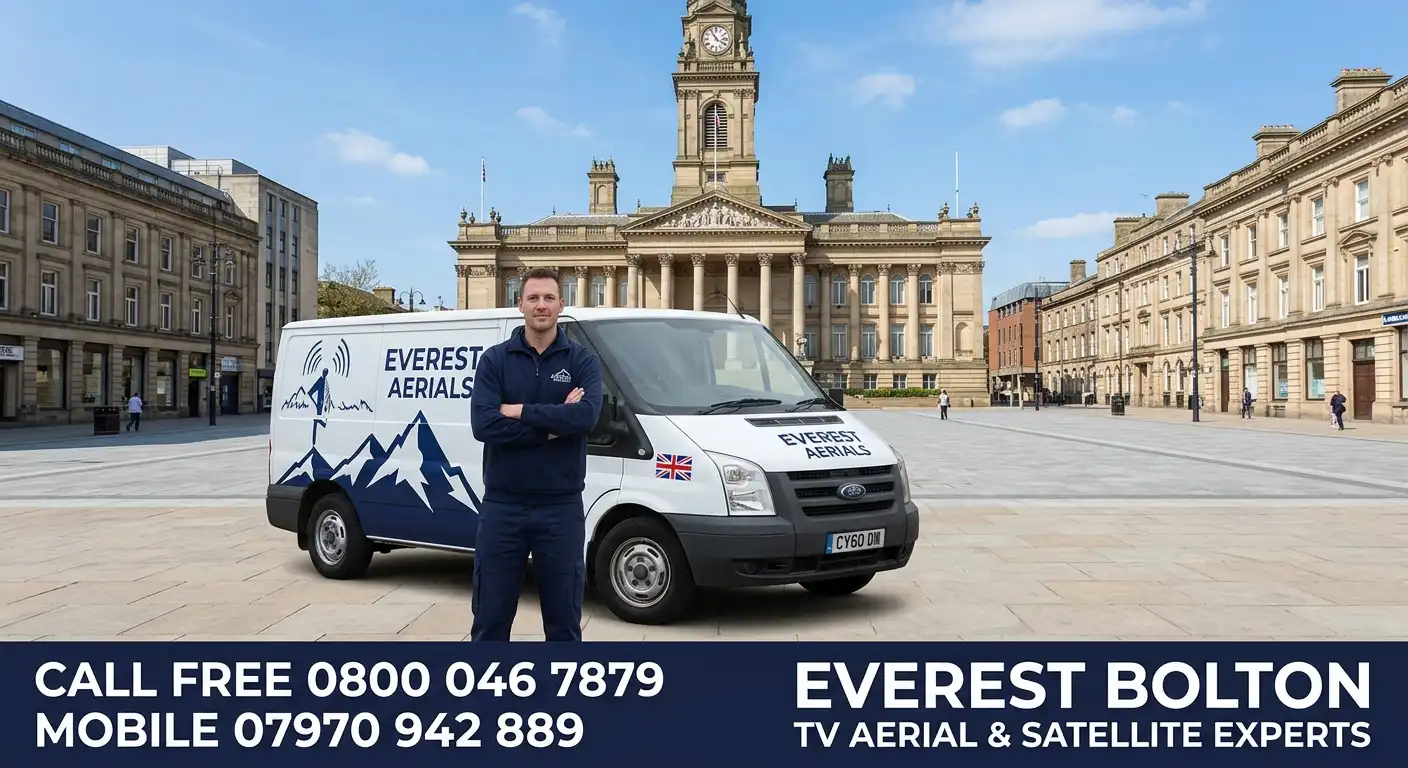 Everest Aerials van and engineer in Bolton - TV aerial and satellite experts