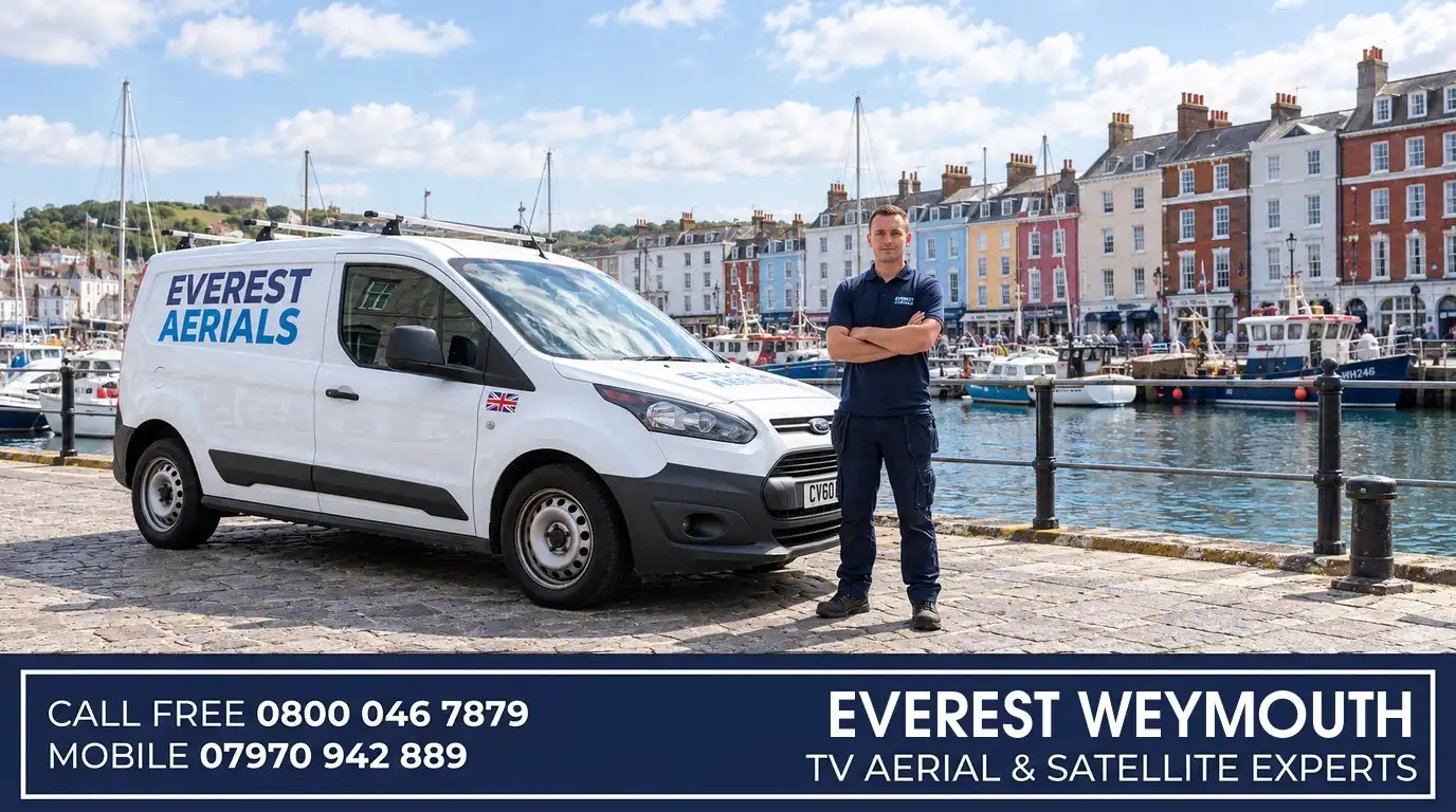 Everest Aerials van and engineer in Weymouth - TV aerial and satellite experts