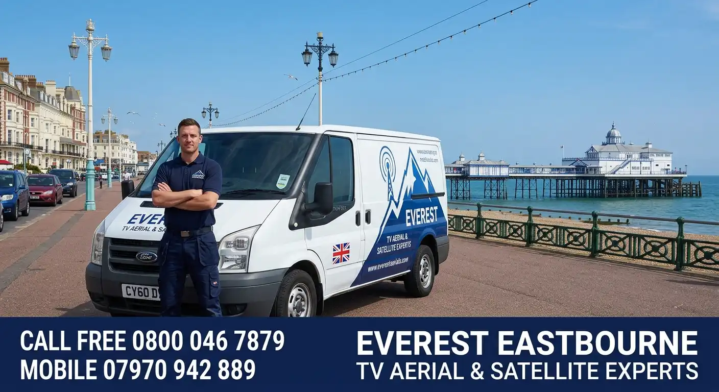 Everest Aerials van and engineer in Eastbourne - TV aerial and satellite experts