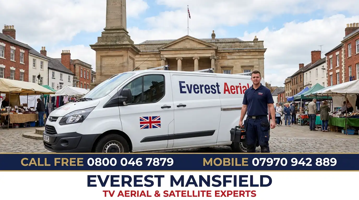 Everest Aerials van and engineer in Mansfield - TV aerial and satellite experts