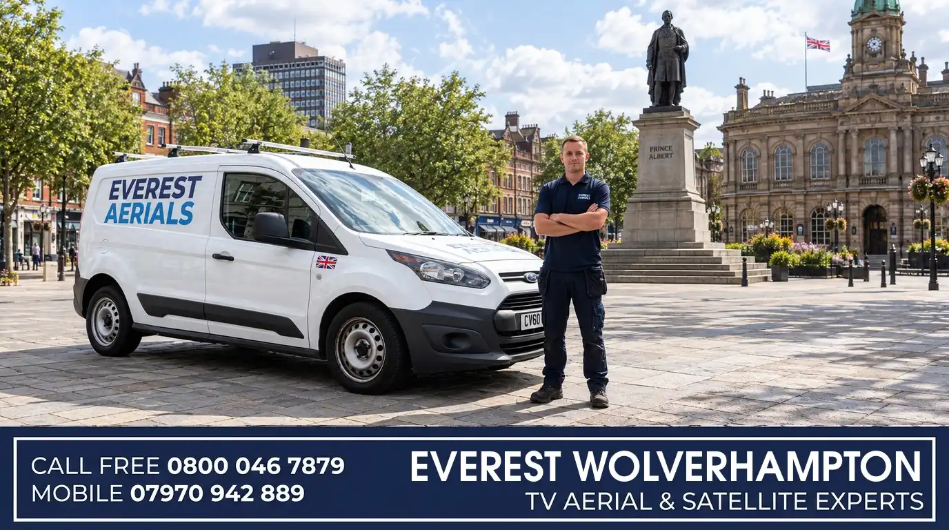 Everest Aerials van and engineer in Wolverhampton - TV aerial and satellite experts