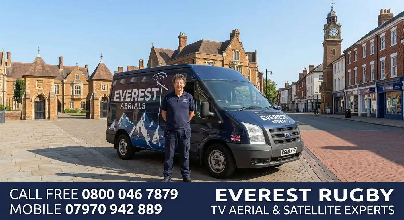 Everest Aerials van and engineer in Rugby - TV aerial and satellite experts