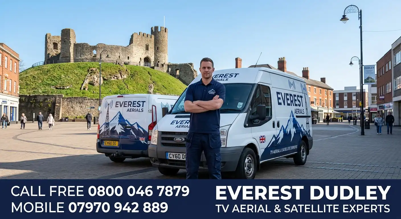 Everest Aerials van and engineer in Dudley - TV aerial and satellite experts