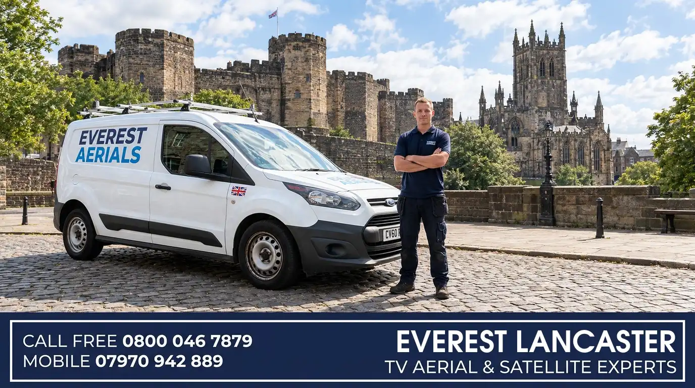 Everest Aerials van and engineer in Lancaster - TV aerial and satellite experts