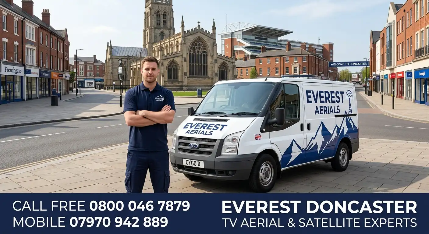 Everest Aerials van and engineer in Doncaster - TV aerial and satellite experts
