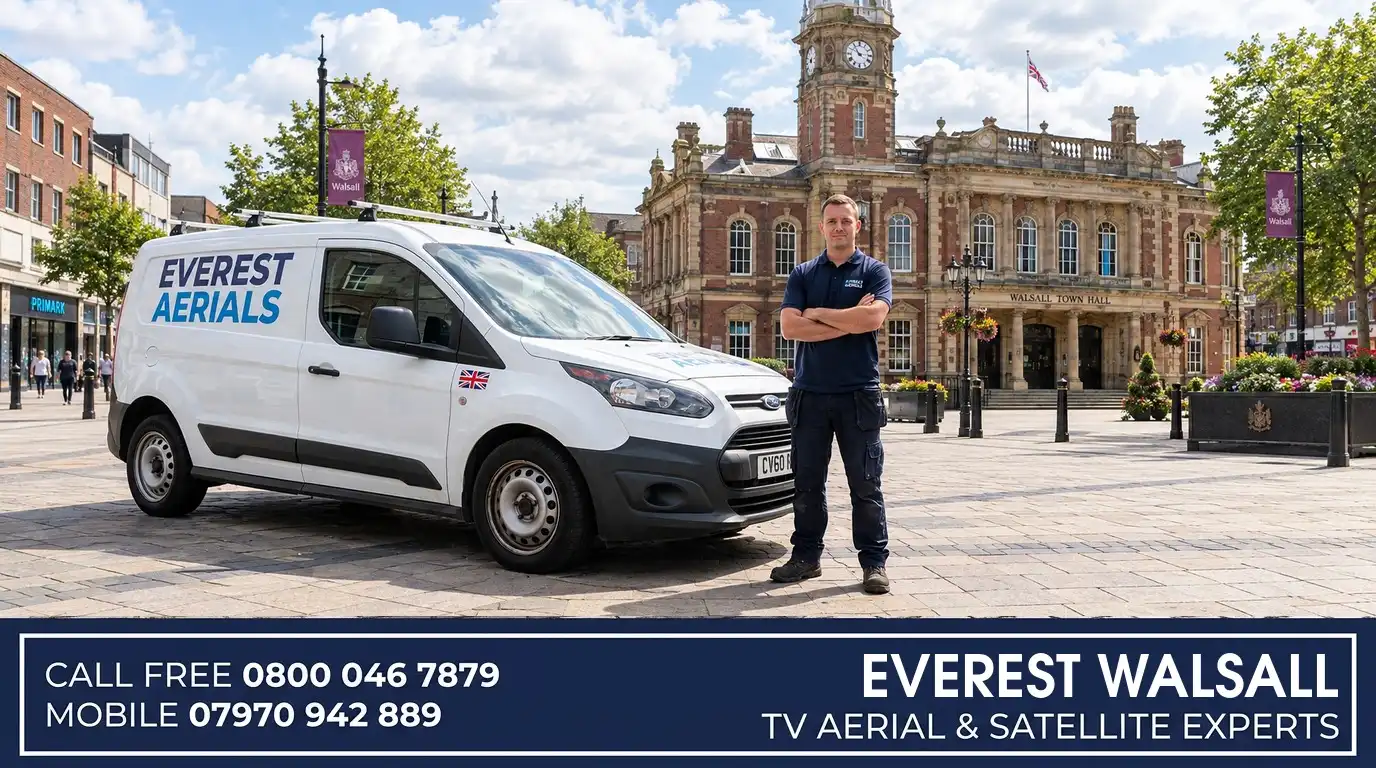 Everest Aerials van and engineer in Walsall - TV aerial and satellite experts