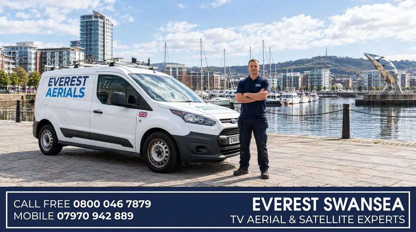 Everest Aerials van and engineer in Swansea - TV aerial and satellite experts